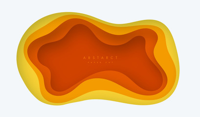 Yellow background with paper cut shapes. Vector illustration. 3D abstract carving art