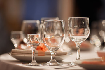 group of empty wine glasses on the table