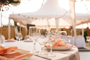 group of empty wine glasses on the table