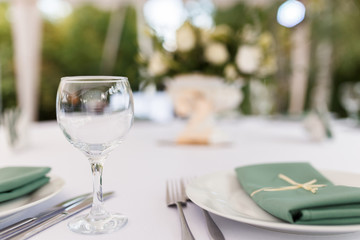 group of empty wine glasses on the table