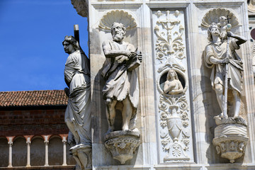 Pavia (PV), Italy - June 09, 2018: Certosa di Pavia details of facade, Pavia, Lombardy, Italy