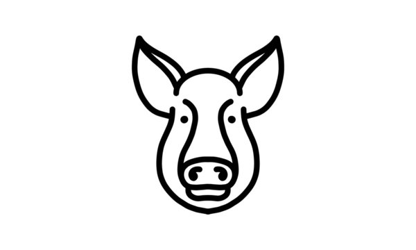 Pig vector line icon, animal head vector line art, isolated animal illustration for logo desain