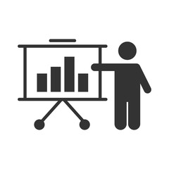 Business presentation icon, silhouette of man and blackboard with diagram vector icon