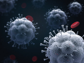 Chinese coronavirus COVID-19 under the microscope,Coronavirus Covid-19 outbreak influenza background.Pandemic medical health risk concept with disease cell,3d illustration