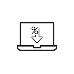 Laptop Computer with download sign, percent down vector illustration