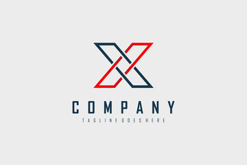 Red Blue Geometric Line Letter X Logo. Flat Vector Logo Design Template Element.