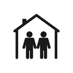 Silhouette of people in the house linear icon. Stop Covid-19 Sign with Stay Home sign. Vector Image.
