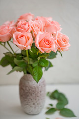 Pink roses bouquet in a vase