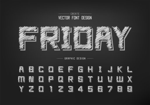 Pencil font and alphabet vector, Sketch square typeface letter and number design