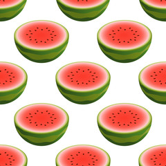 Vector watermelon seamless pattern. Half watermelon on white background. Colorful vector illustration gradient fill in flat style.