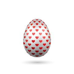 Easter egg 3D icon. Red silver egg, isolated white background. Bright realistic design, decoration for Happy Easter celebration. Holiday element. Shiny pattern. Spring symbol. Vector illustration