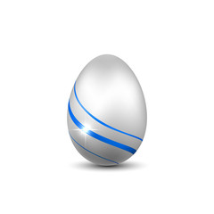 Easter egg 3D icon. Blue silver egg, isolated white background. Bright realistic design, decoration for Happy Easter celebration. Holiday element. Shiny pattern. Spring symbol. Vector illustration