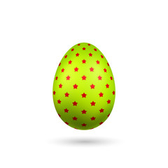 Easter egg 3D icon. Green color egg, isolated white background. Bright realistic design, decoration for Happy Easter celebration. Holiday element. Shiny pattern. Spring symbol. Vector illustration