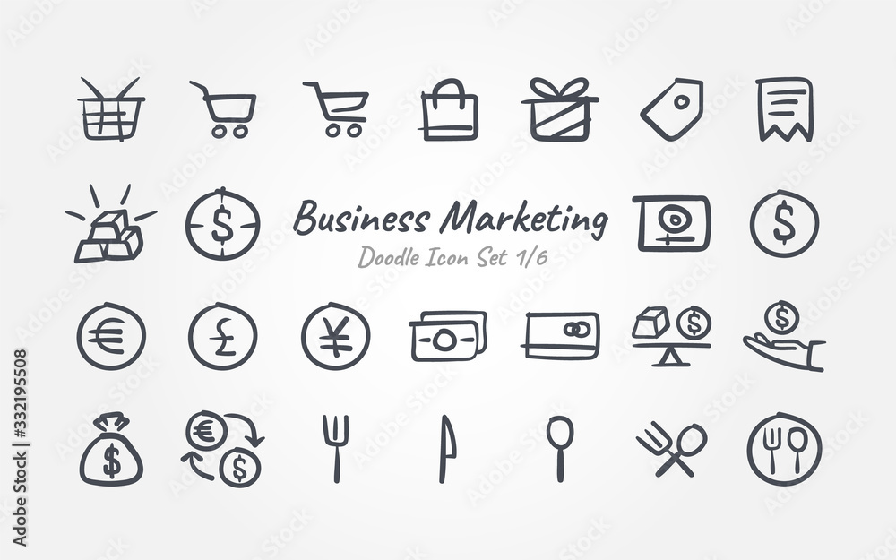 Wall mural Business Marketing doodle icon set - Wall murals