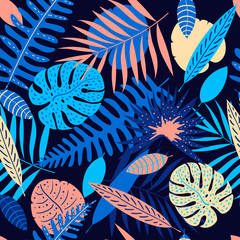 Obrazy na Szkle  Palma, monstera pozostawia wzór. Letni liść tropikalny. Geometryczne tło. Egzotyczna hawajska dżungla, letnie tło w pastelowych kolorach