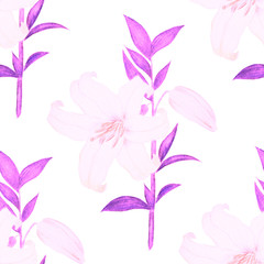 Fototapeta na wymiar Seamless pattern with garden flowers: tulips, peony, rose, lily, bluebell. Decorative floral pattern. Colorful nature background. Can be used for wedding invitations or any kind of a design.