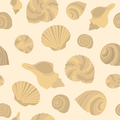 seamless repeating pattern of shells on beige background 