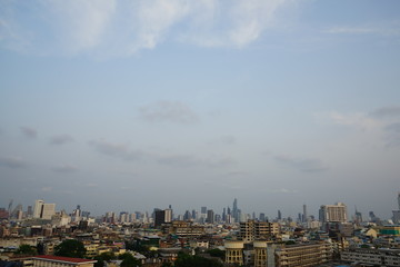 Fototapeta na wymiar aerial view of city in Bangkok Thailand or view top of Wat Saket Temple