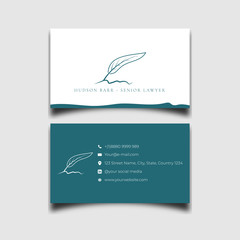 Legal service business card template with minimalist feather design vector