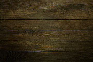 Plakat Vintage brown wood background texture with knots and nail holes. Old painted wood wall. Brown abstract background. Vintage wooden dark horizontal boards. Front view with copy space. Background for des