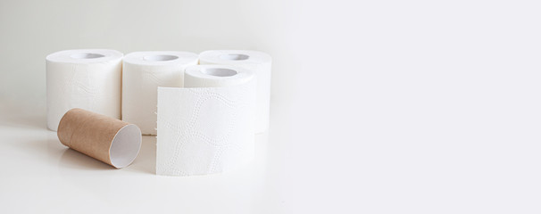Rolls of toilet paper and empty toilet rolls