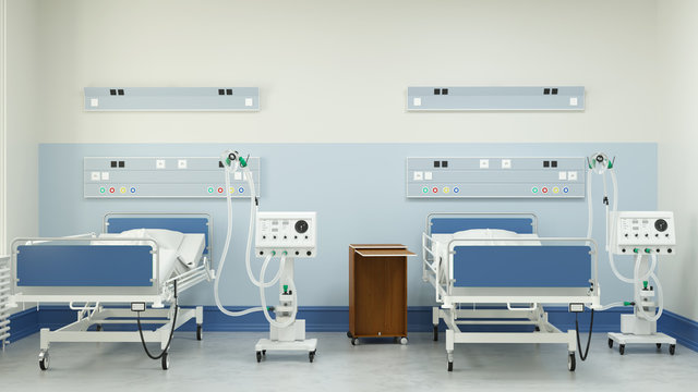 Doppelzimmer mit zwei Beatmungsger&auml;ten in Klinik