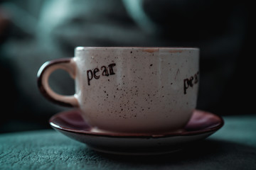 close up turkish coffee cup dark moody background