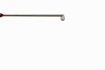 A vaccine needle from which a drop of liquid comes out. In the drop, horizontal position. there is a text that says covid-19. Concept of prevention and health care.