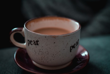 close up turkish coffee cup dark moody background