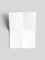 Sheet of paper folded to four. Letter or poster mockup. 3d illustration