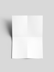 Sheet of paper folded to four. Letter or poster mockup. 3d illustration