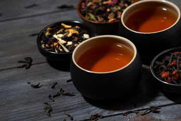 assortment of fragrant black and flower tea, closeup