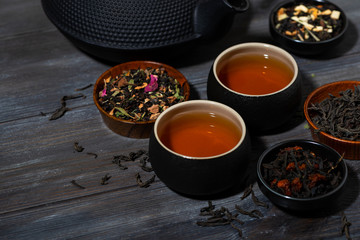 assortment of fragrant black and flower tea