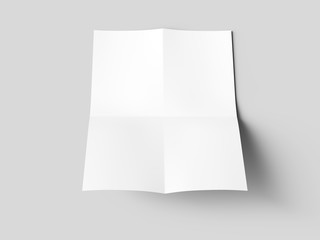 Sheet of paper folded to four. Letter or poster mockup. 3d illustration