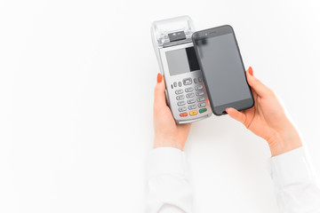 payment by smartphone through terminal at shopping