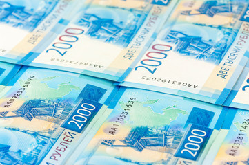 Fototapeta premium Russian money with a face value of two thousand rubles, background image