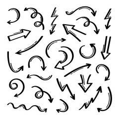 Super set different shape hand-drawn arrows. Vector graphic design