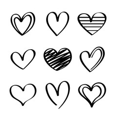 Heart hand drawn icons set isolated on white background. For poster, wallpaper and Valentines day. Collection of hearts, creative art