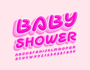 Vector bright sign Baby Book. Funny Pink Font. 3D creative Alphabet Letters and Numbers