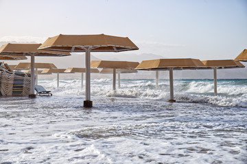 Sun bad on the coastline when the storm start to hit the shore