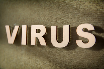Fototapeta na wymiar Virus word with reflections. Coronavirus