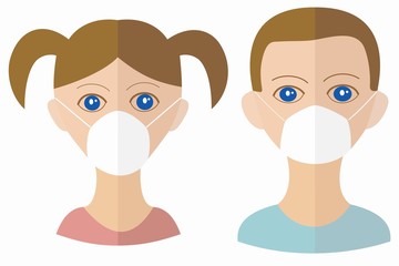 illustration of a children with protective mask,vector