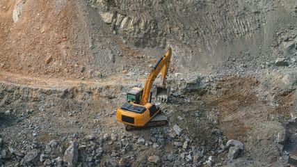 Aerial view of the gold mining openings by the work of many machines