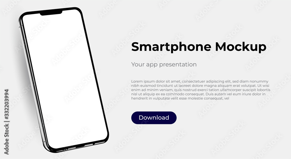 Wall mural realistic smartphone template mockup for user experience presentation. stylish concept design for we