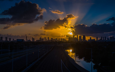 city architecture nature sunrise sunset sun sky cloud dusk landscape lighting miami florida orange blue horizon lake dawn early twilight water town buildings river skyscraper views © Alberto GV PHOTOGRAP