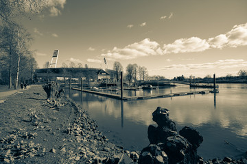 Beautiful Dyke at the Weser River with Stadium in the Background in Bremen © Danny