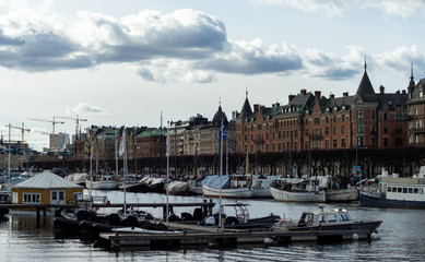 April 22, 2018, Stockholm, Sweden. Marina for yachts and catamarans in the center of Stockholm.