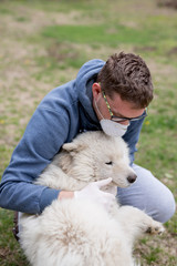 Playing with dog in coronavirus period