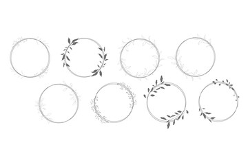 Botanical line art silhouette leaves wreath hand drawn pencil sketches isolated on white background. Fine art floral elegant graphic frame for wedding invitation card. Vector illustration © madiwaso