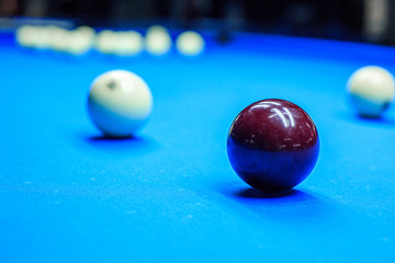 Billiard balls on the table during the game